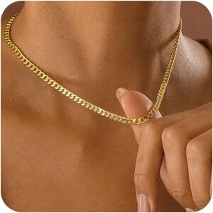 Gold Cuban Chain Necklace for Women Dainty 14K Plated Adjustable Choker